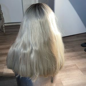 Light blonde with light root blend 22 inch synthetic lace front wig